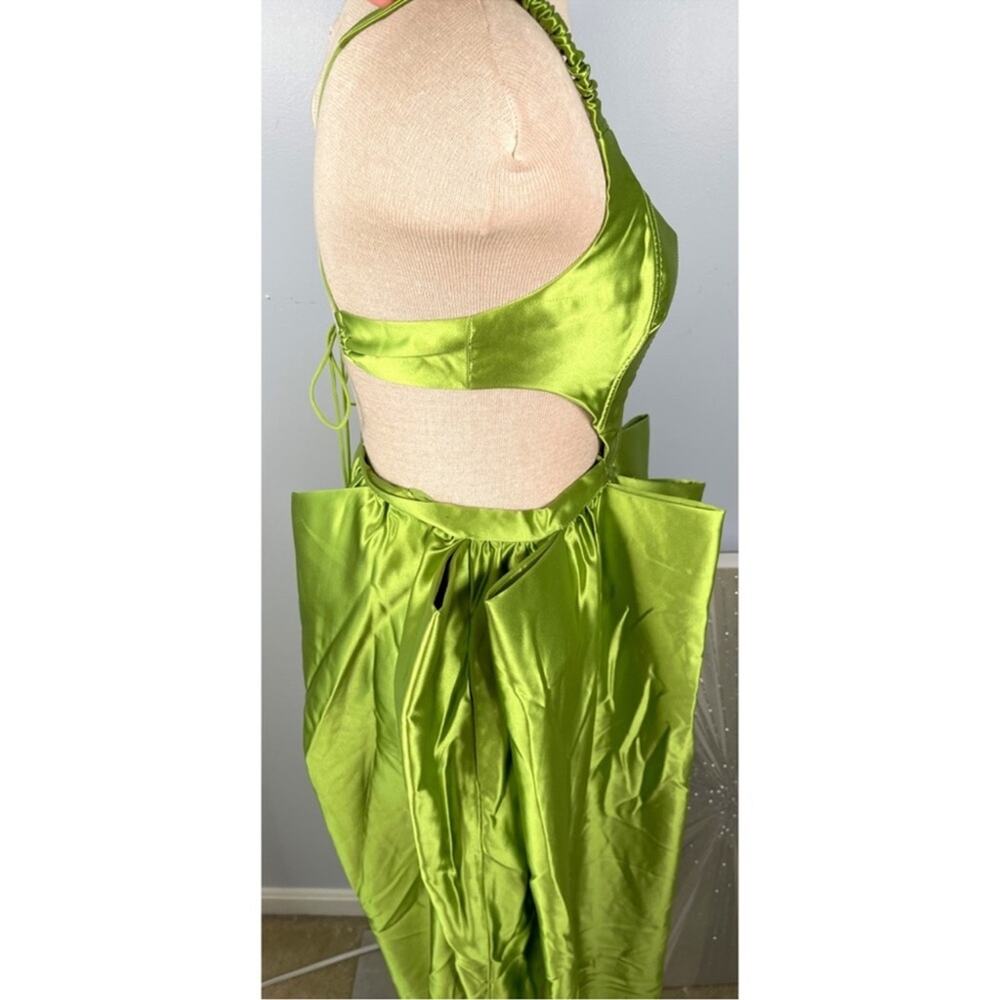 FOR LOVE & LEMONS Virginia Pleated Cutout Satin Green Maxi Dress Sz XS - Picture 12 of 14
